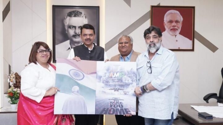 “Ebina Team Presents ‘Operation AMG’ Film Poster to Maharashtra Deputy Chief Minister Devendra Fadnavis and BJP National Treasurer Rajesh Agarwal”