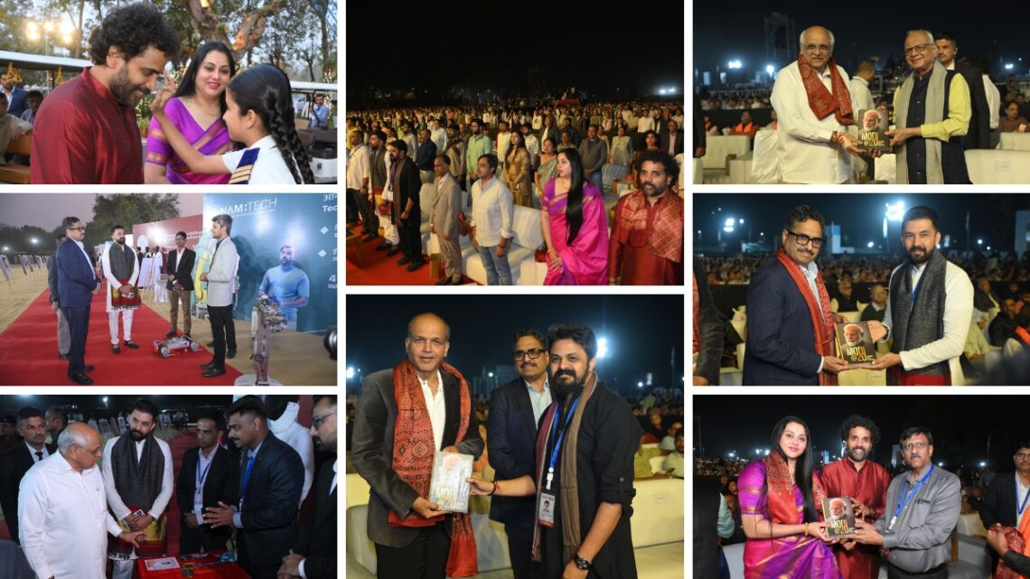 Gujarat CM Bhupendrabhai Patel, Ministers Kanubhai Desai & Jitubhai Vaghani, and Ashutosh Gowariker Grace Namotsav at Sanskardham